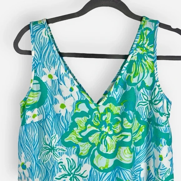 Lilly Pulitzer‎ Dress Calissa Floral Blue Green Sleeveless Mini Sz 2 Shift Crepe - Picture 3 of 9